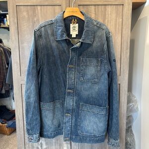 Timberland Large chore barn coat blue cotton denim jean jacket utility